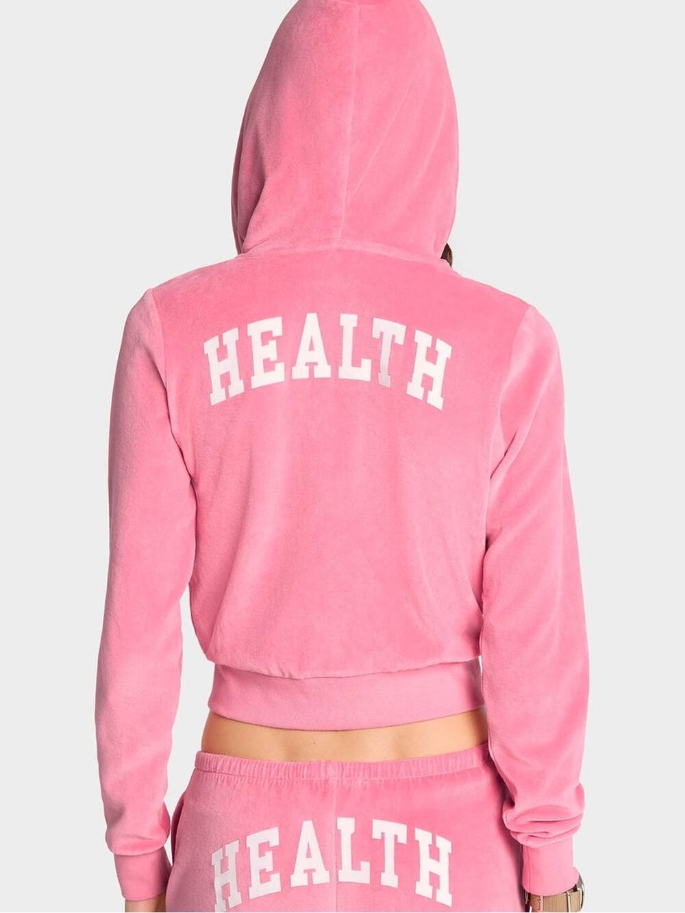 Sporty & Rich Health Ivy Velour Zipped Hoodie - Cotton Candy/White S